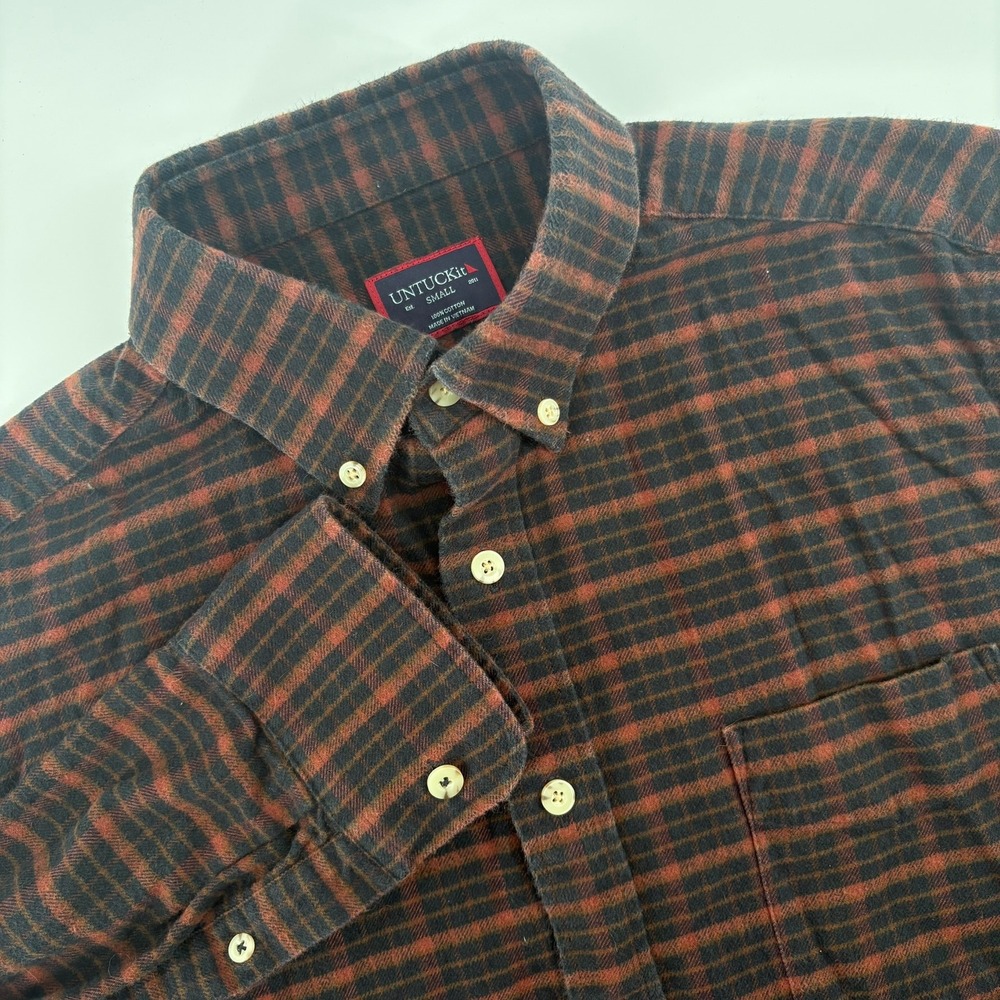 UNTUCKit Martino Mens Small Black Orange Plaid Flannel Button Down Shirt 41171